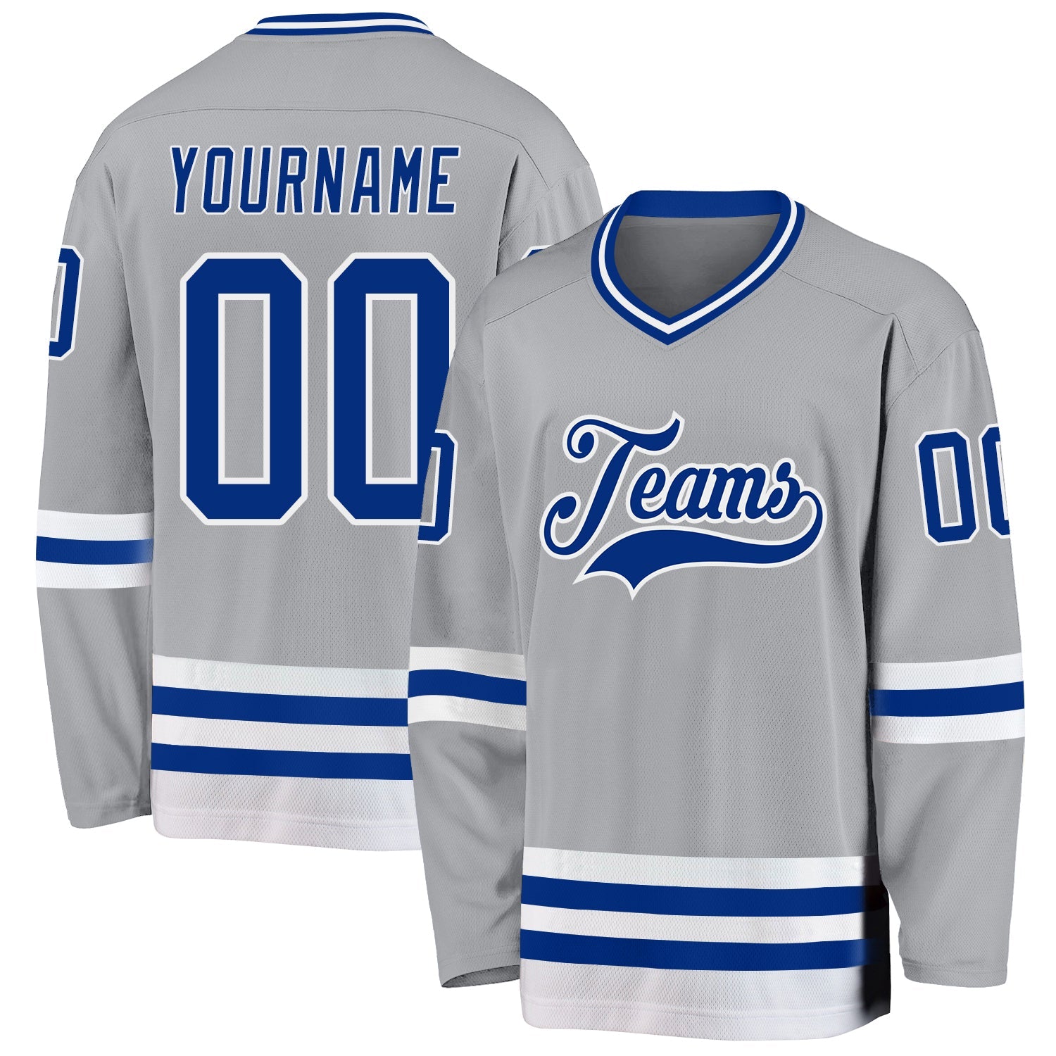 Custom Gray Royal-White Hockey Jersey - Main View