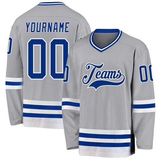 Custom Gray Royal-White Hockey Jersey - Main View