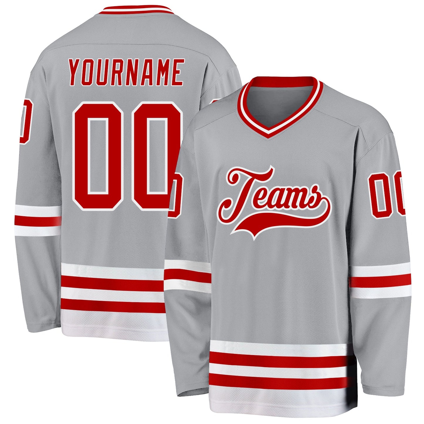Custom Gray Red-White Hockey Jersey - Main View