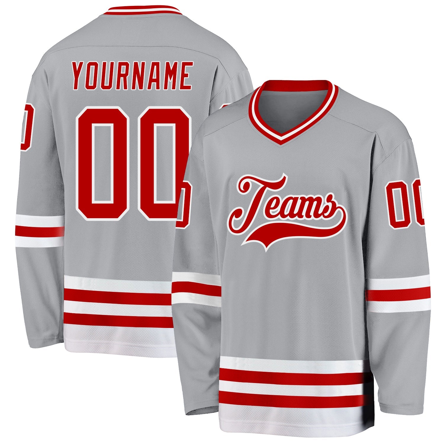 Custom Gray Red-White Hockey Jersey - Main View