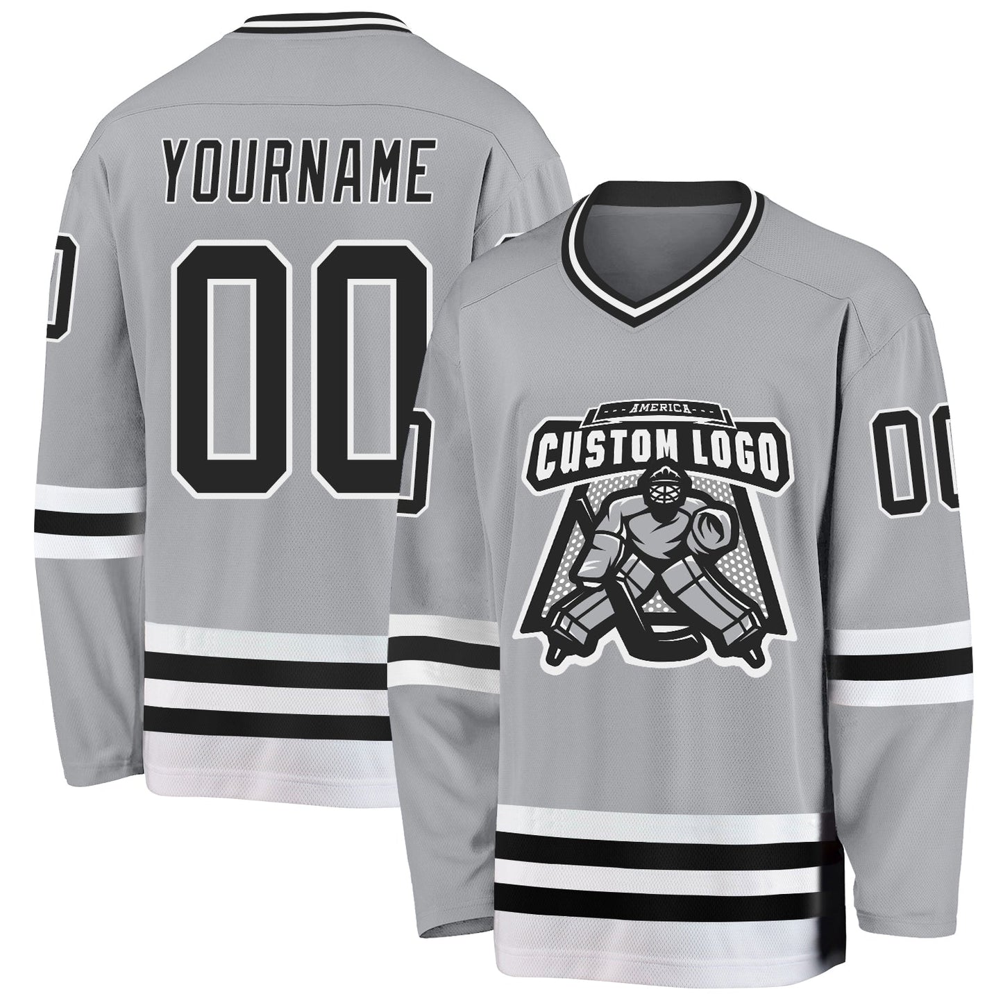 Custom Gray Black-White Hockey Jersey view 2