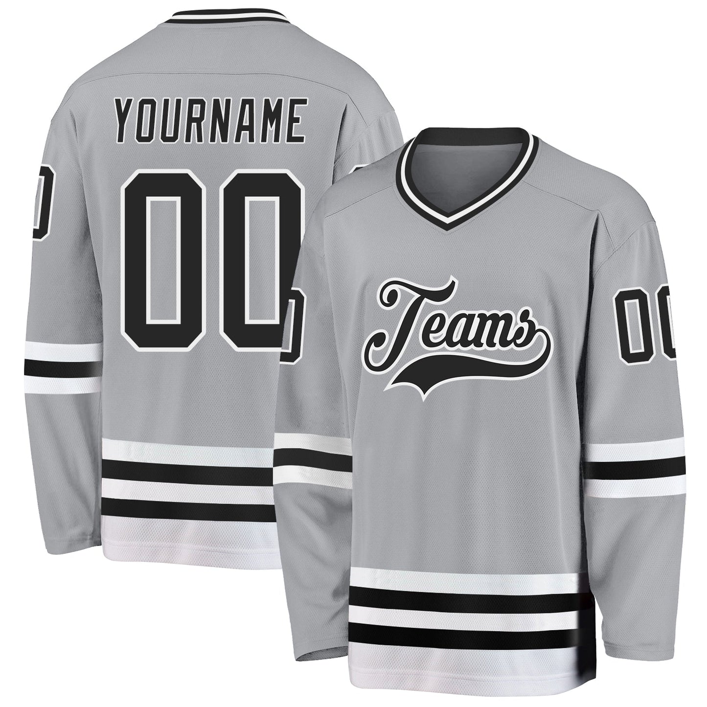 Custom Gray Black-White Hockey Jersey - Main View