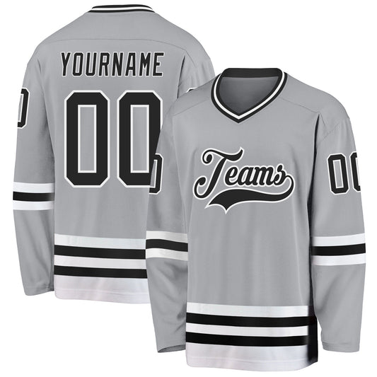 Custom Gray Black-White Hockey Jersey - Main View
