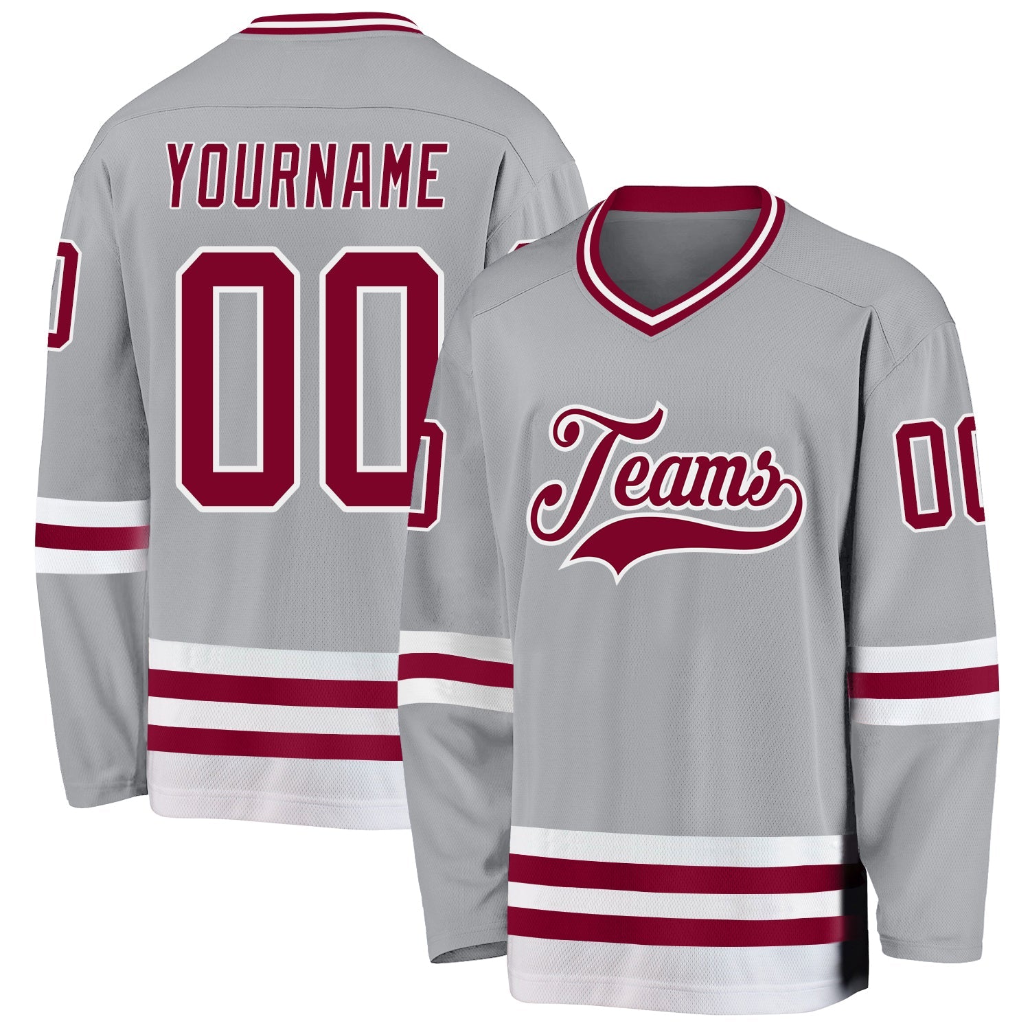 Custom Gray Maroon-White Hockey Jersey - Main View