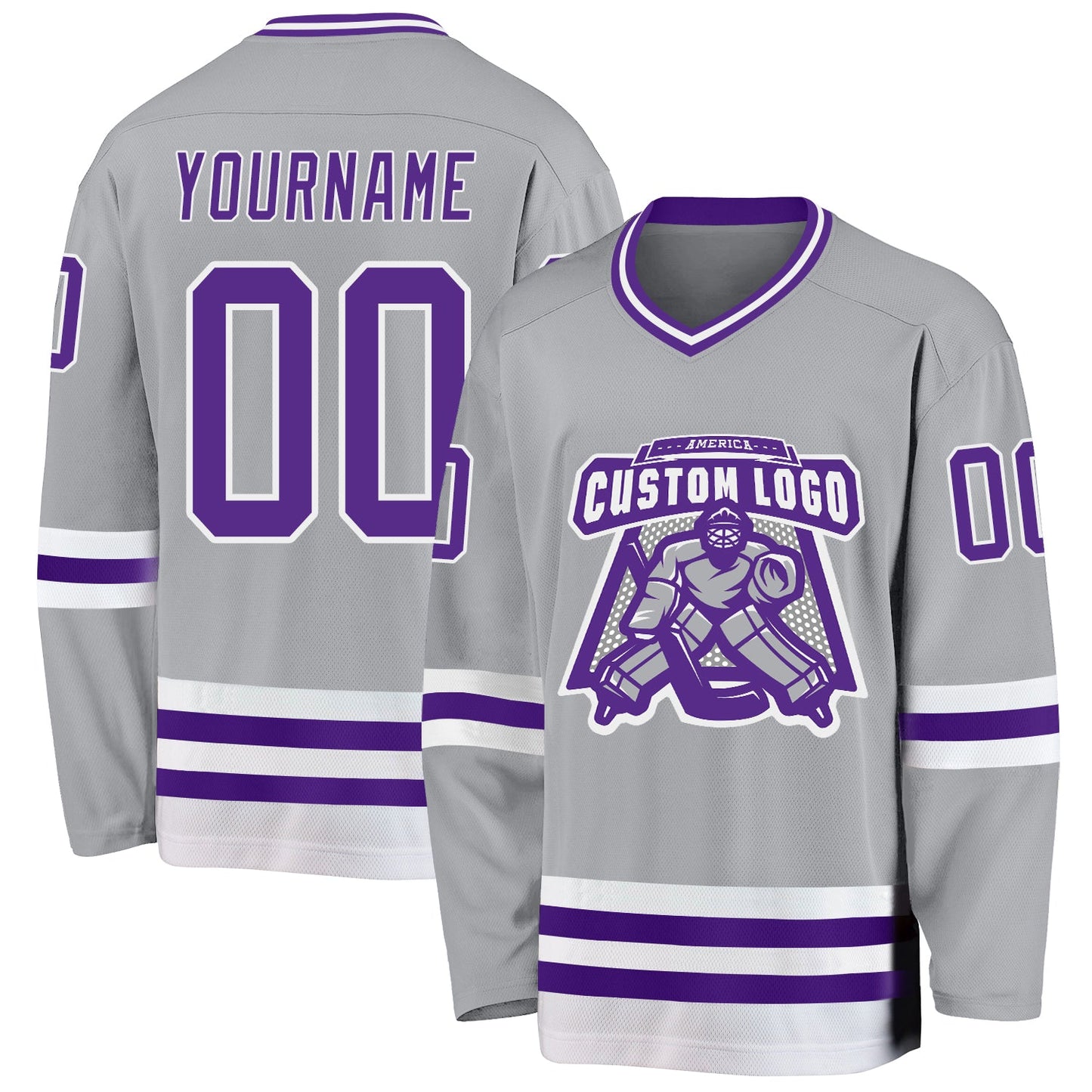 Custom Gray Purple-White Hockey Jersey view 2