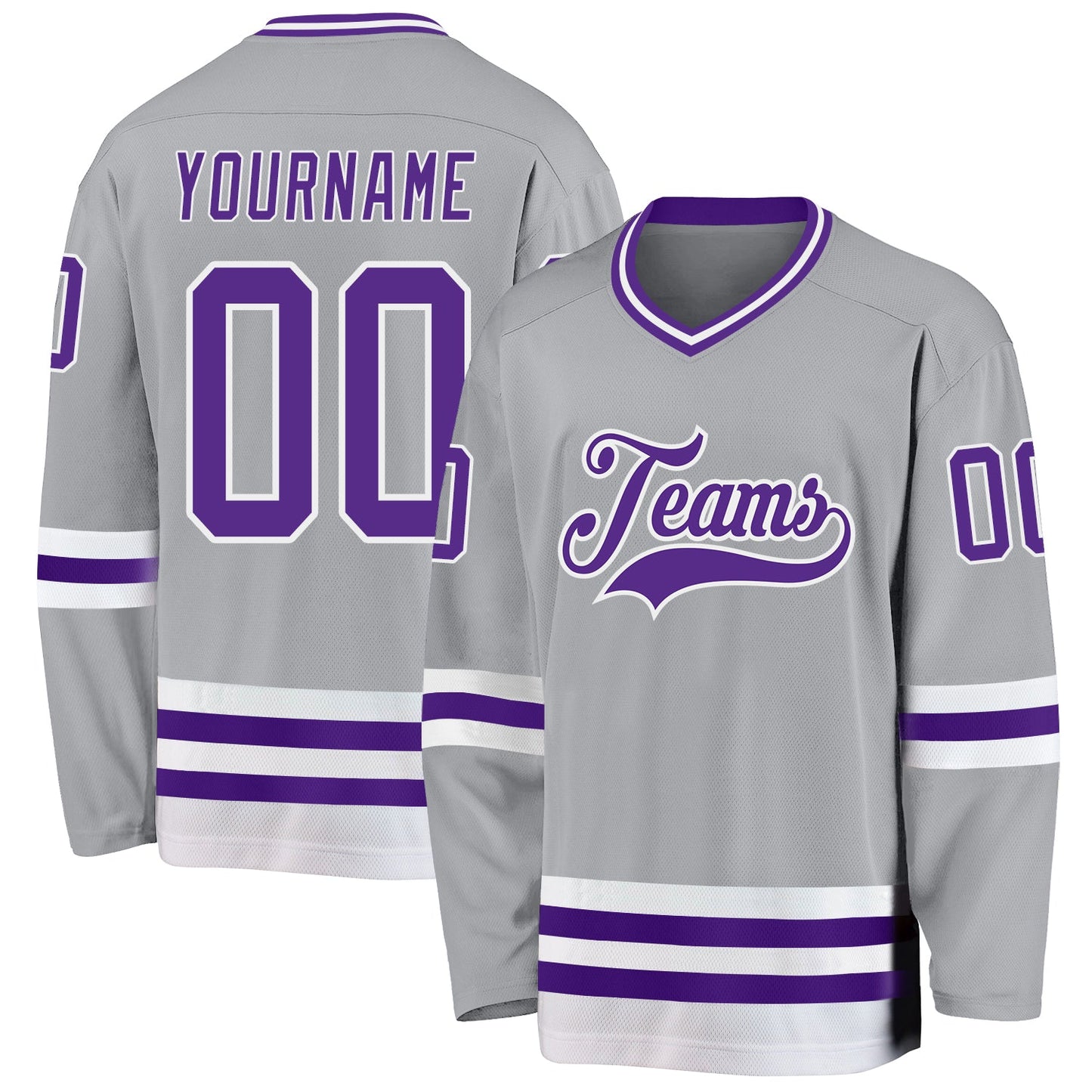 Custom Gray Purple-White Hockey Jersey - Main View