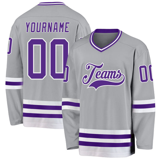 Custom Gray Purple-White Hockey Jersey - Main View