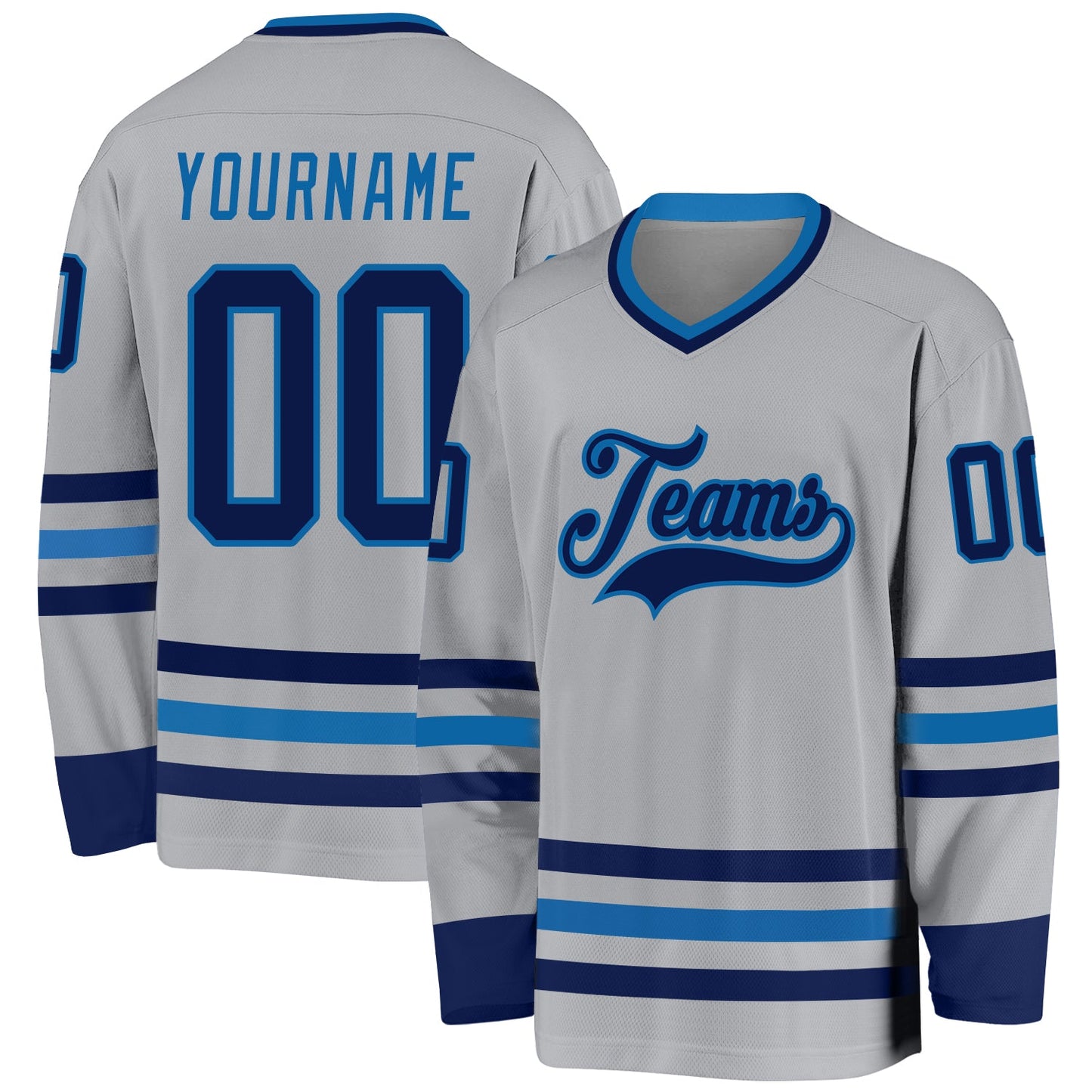 Custom Gray Navy-Blue Hockey Jersey - Main View
