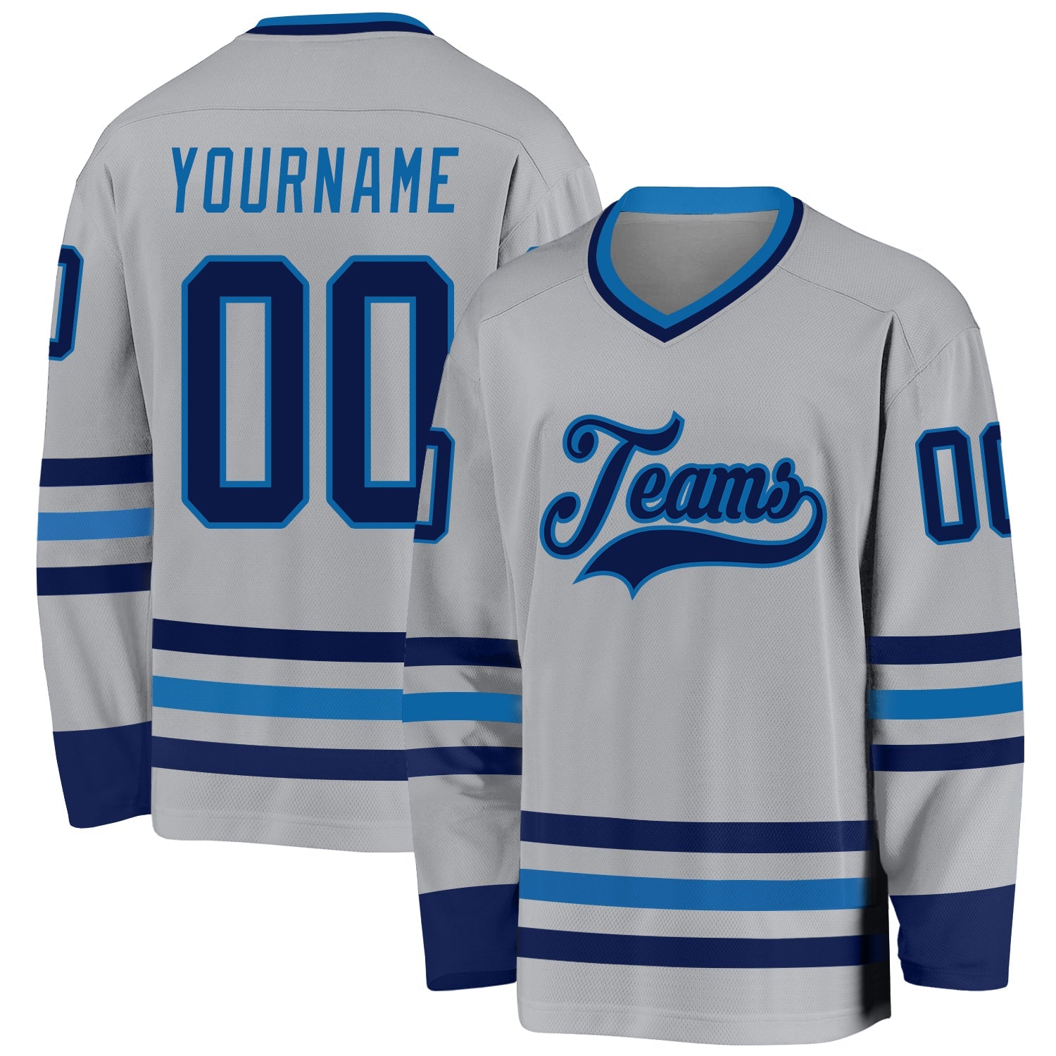 Custom Gray Navy-Blue Hockey Jersey - Main View