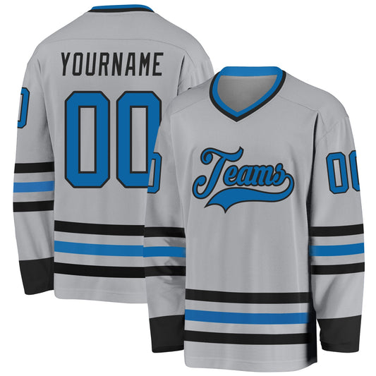 Custom Gray Blue-Black Hockey Jersey - Main View