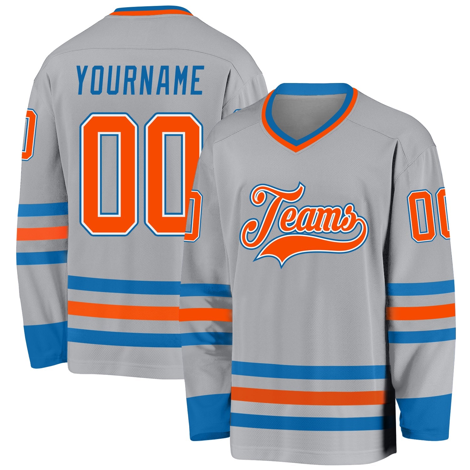 Custom Gray Orange-Blue Hockey Jersey - Main View