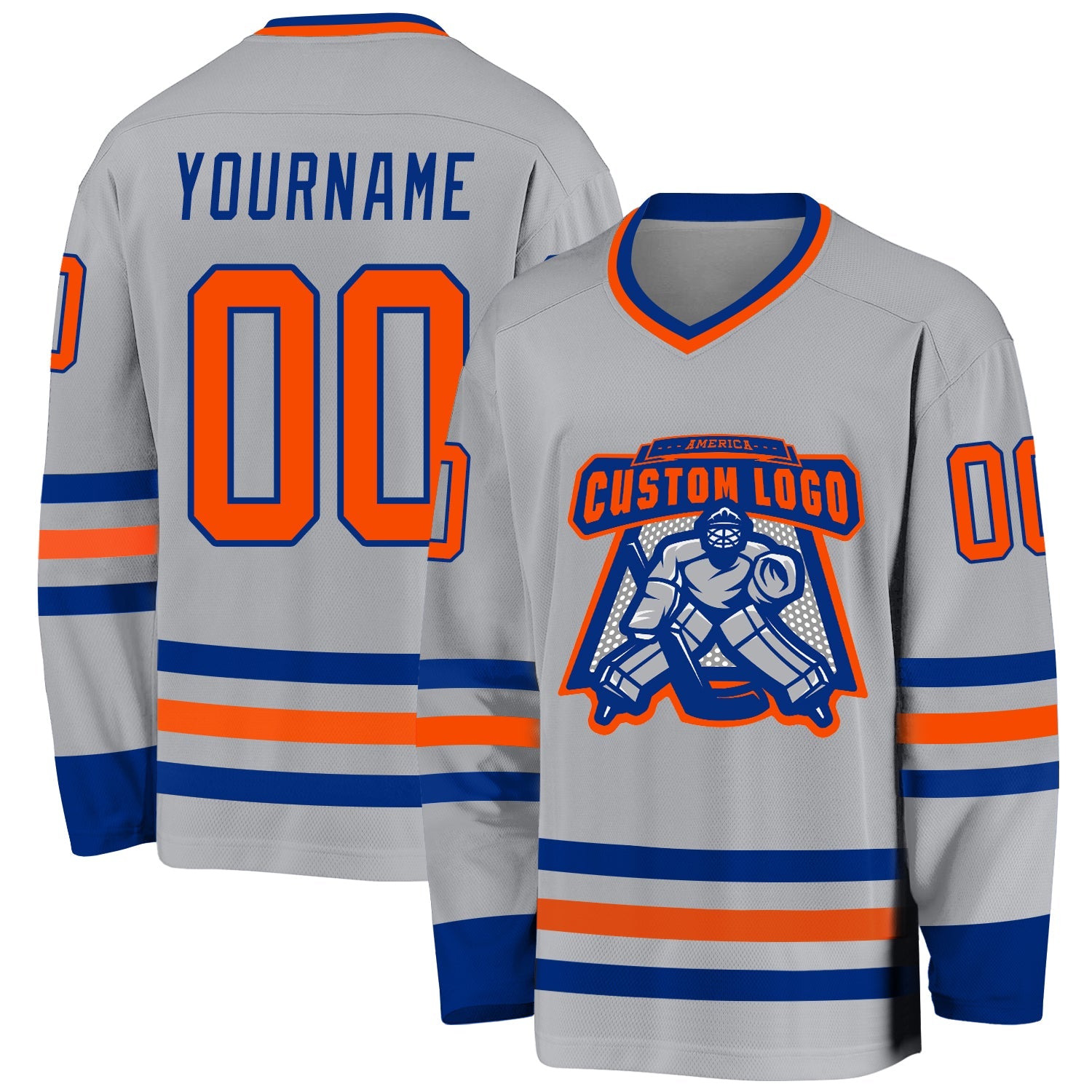 Custom Gray Orange-Royal Hockey Jersey view 2