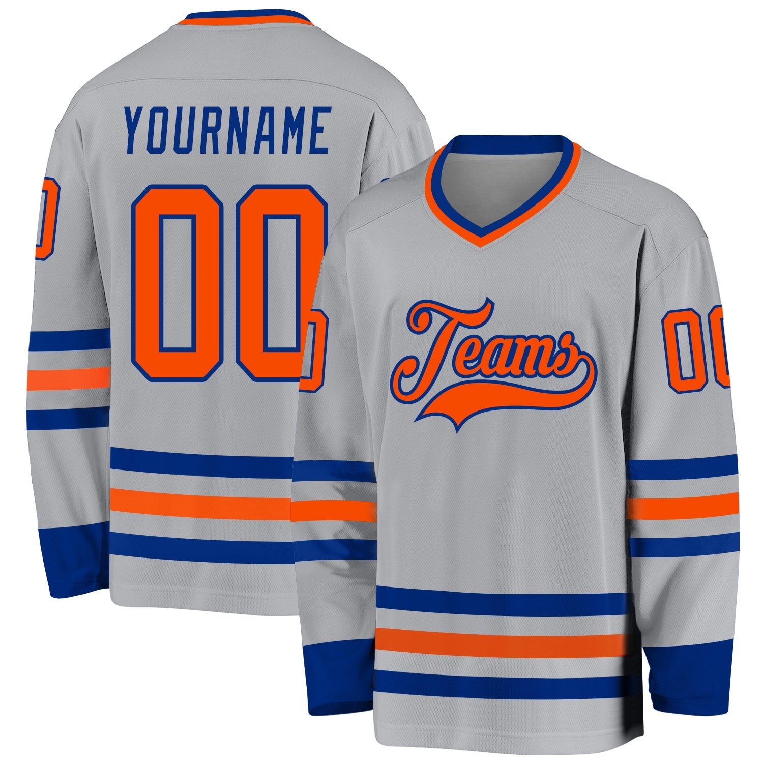Custom Gray Orange-Royal Hockey Jersey - Main View