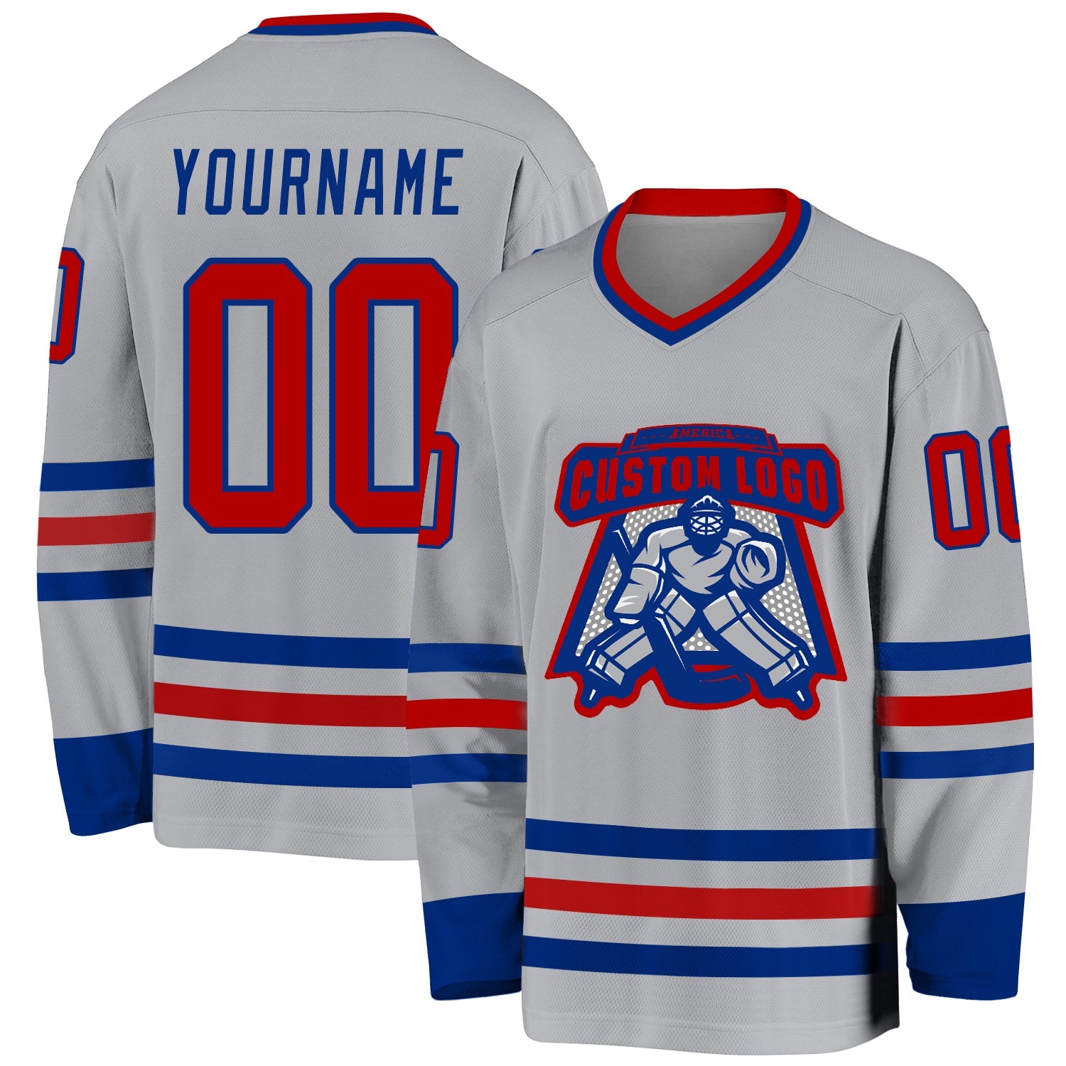 Custom Gray Red-Royal Hockey Jersey view 2