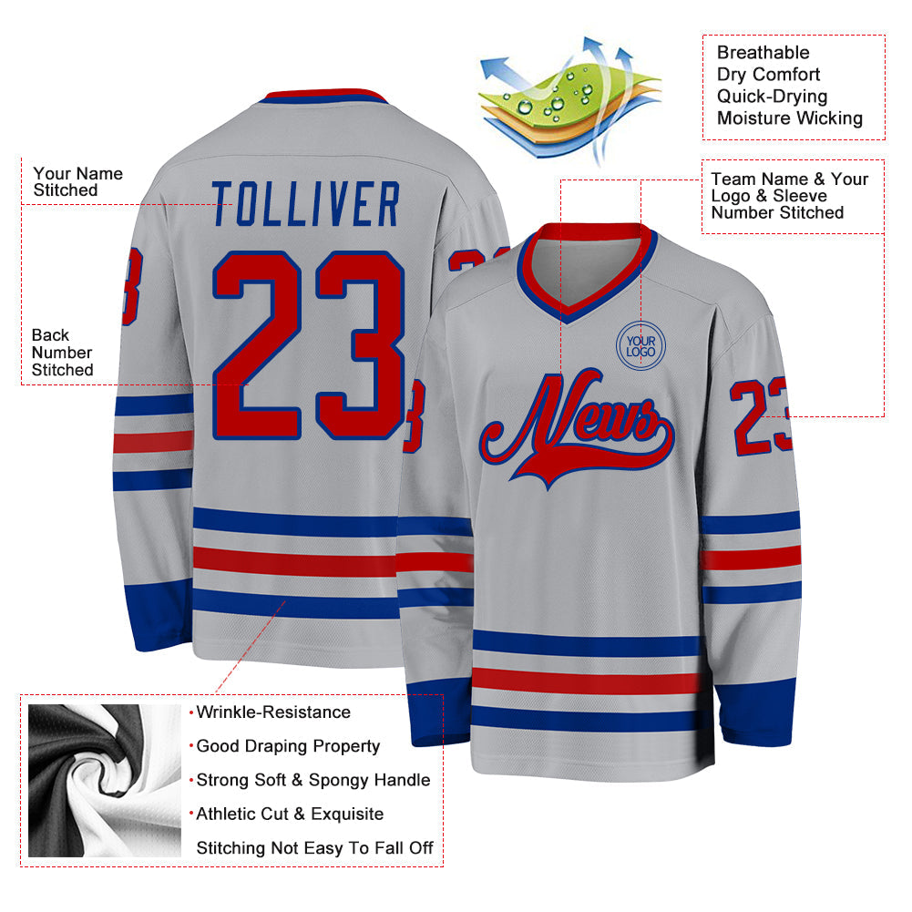 Custom Gray Red-Royal Hockey Jersey view 3