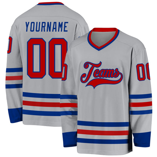 Custom Gray Red-Royal Hockey Jersey - Main View