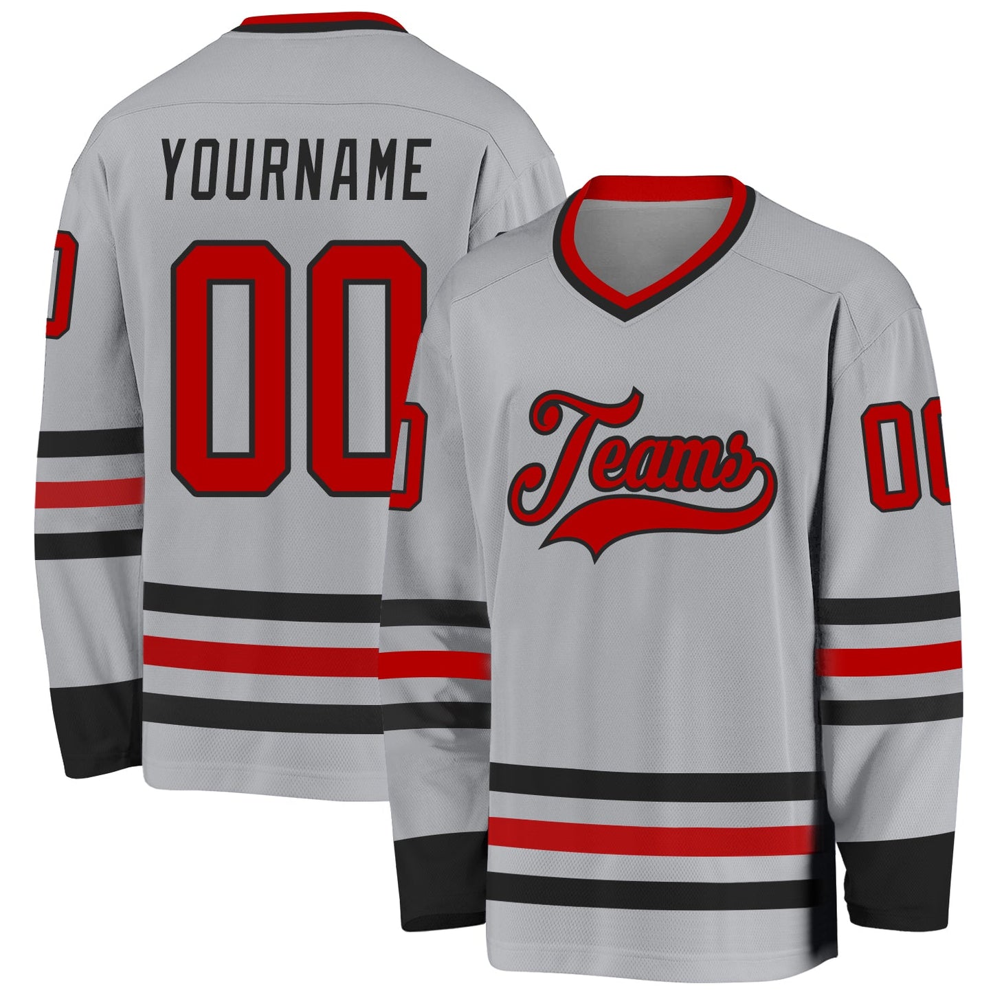 Custom Gray Red-Black Hockey Jersey - Main View