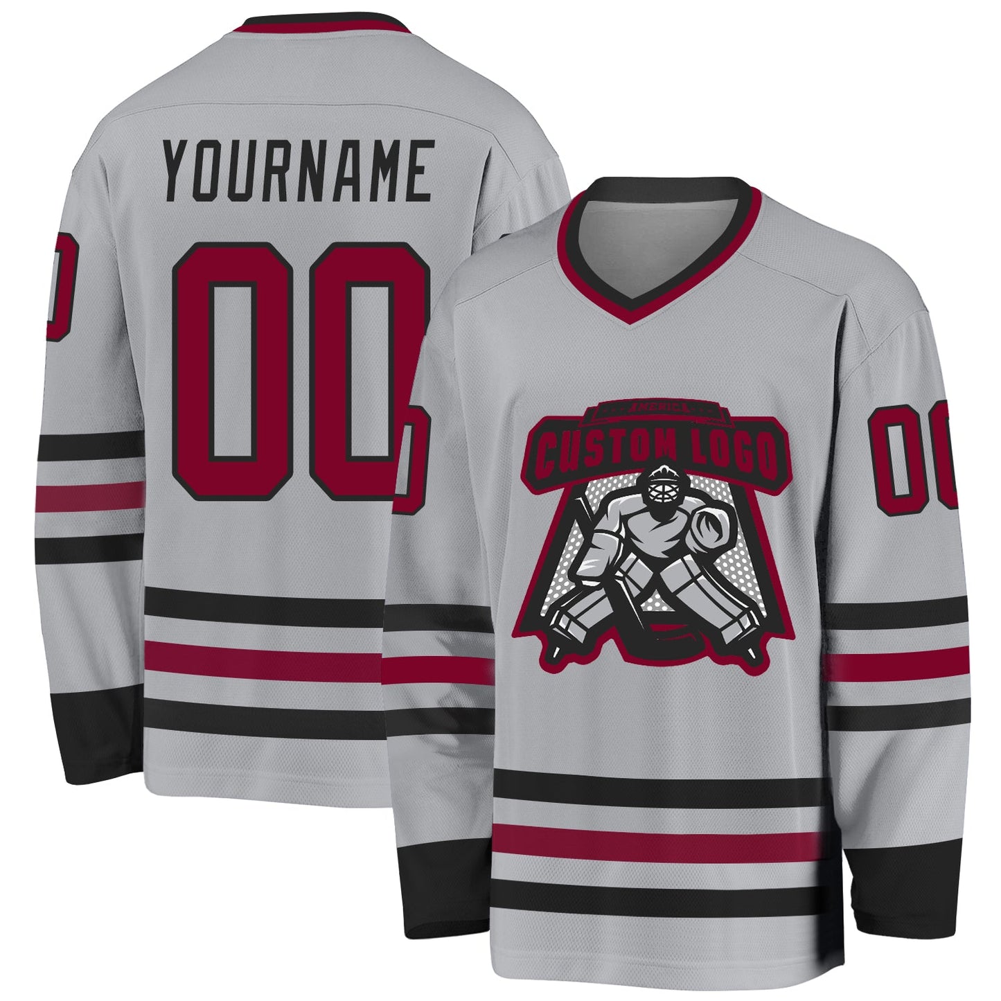 Custom Gray Maroon-Black Hockey Jersey view 2