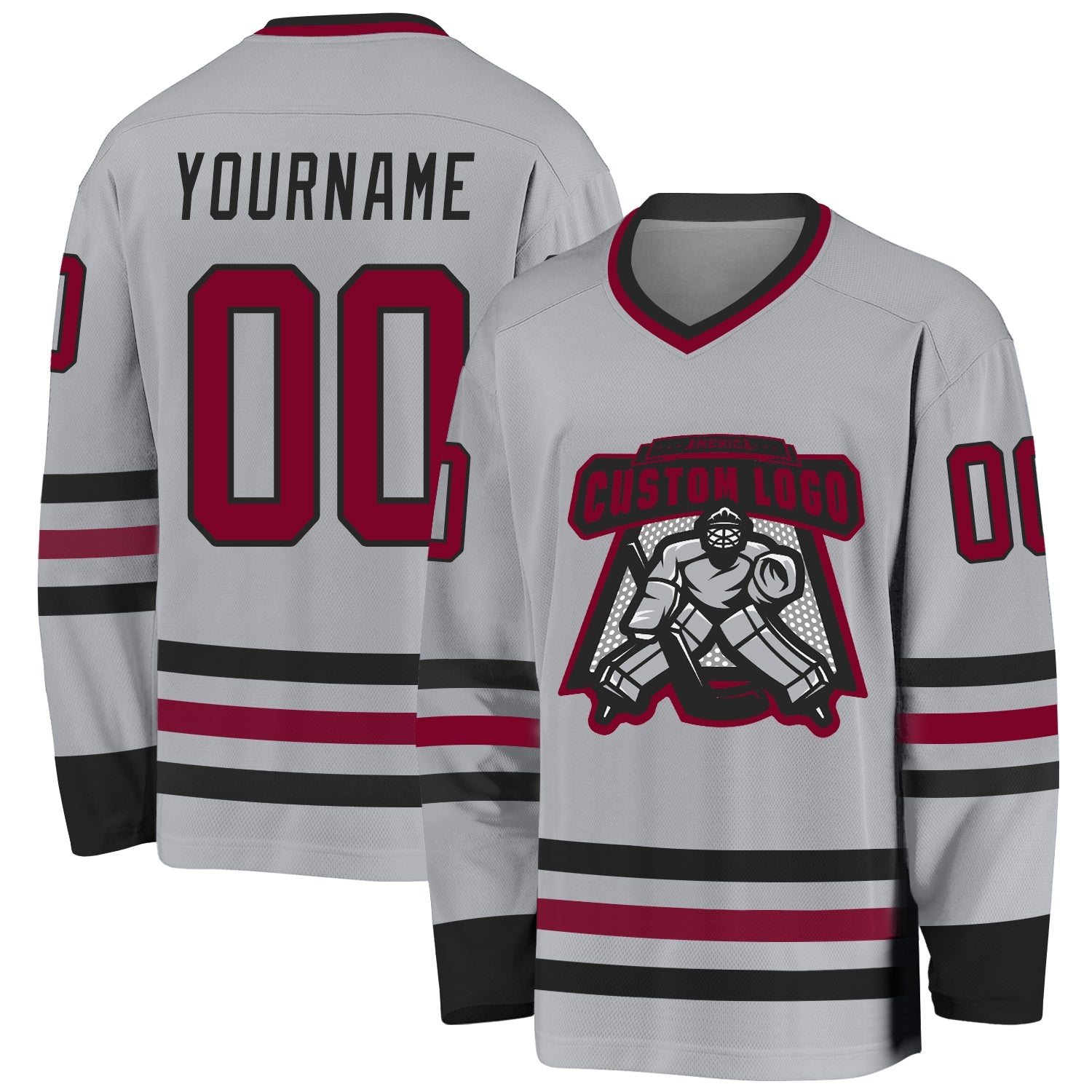 Custom Gray Maroon-Black Hockey Jersey view 2