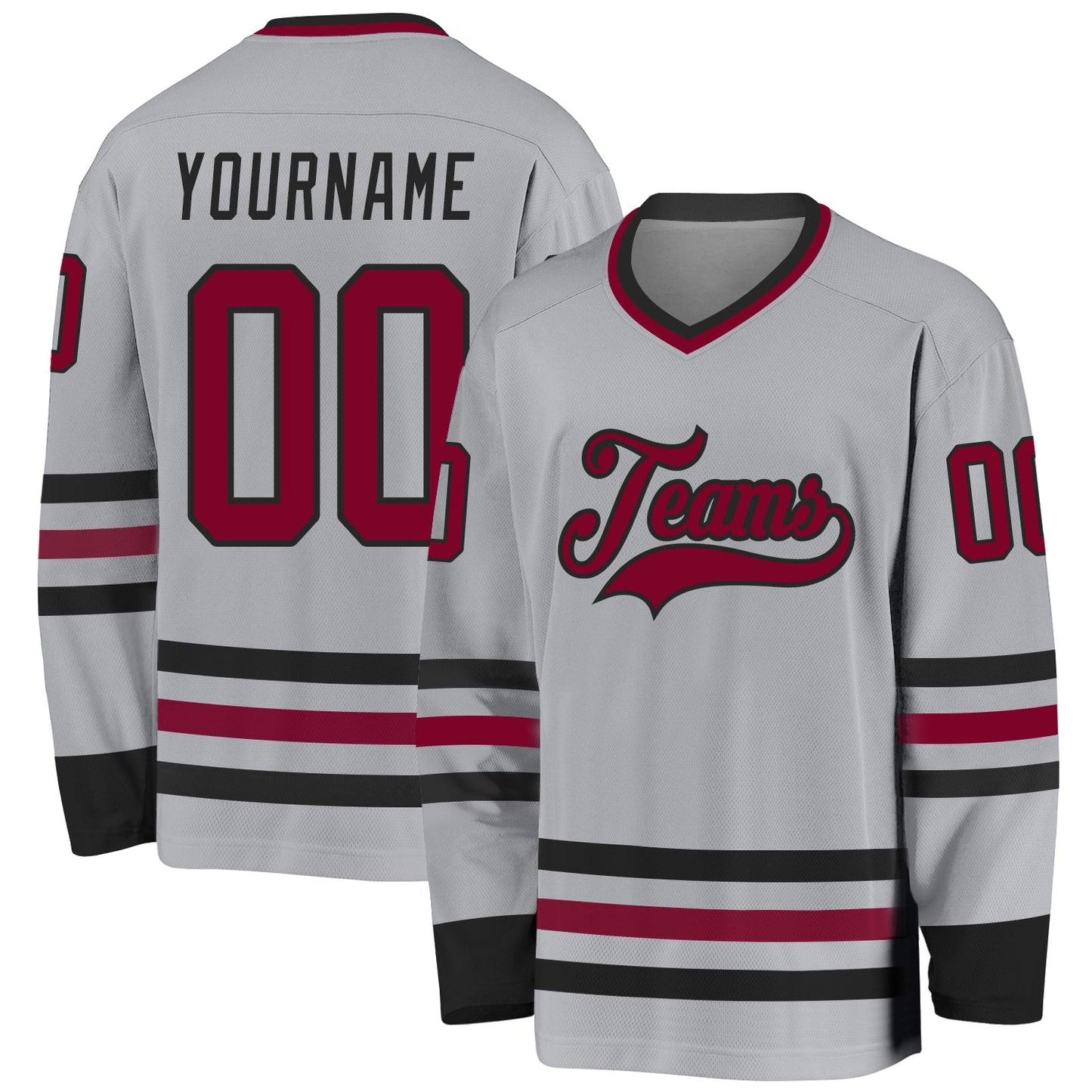 Custom Gray Maroon-Black Hockey Jersey - Main View