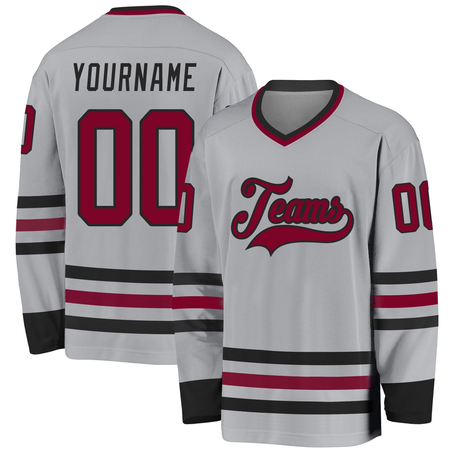 Custom Gray Maroon-Black Hockey Jersey - Main View
