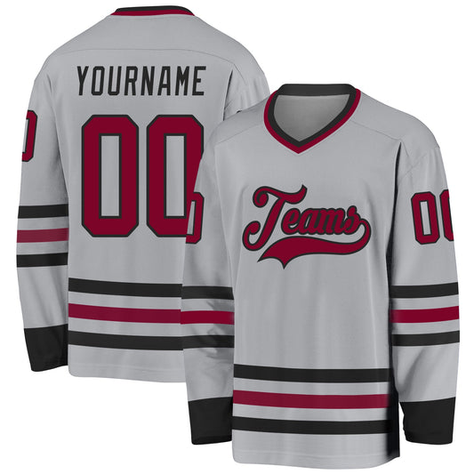Custom Gray Maroon-Black Hockey Jersey - Main View