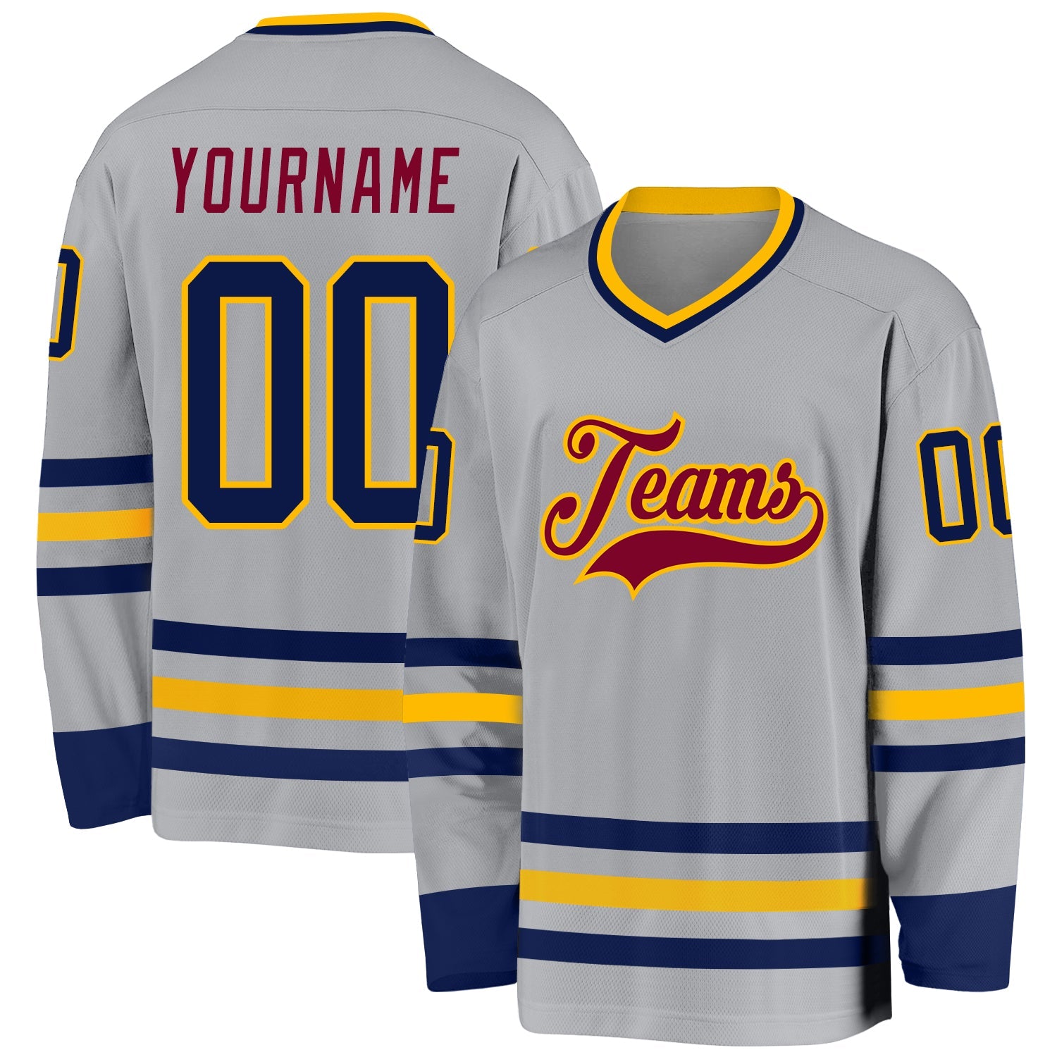 Custom Gray Navy Gold-Maroon Hockey Jersey - Main View