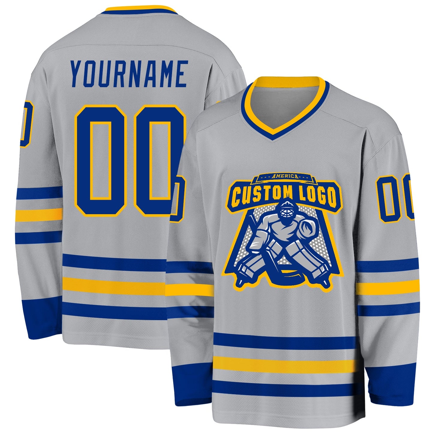 Custom Gray Royal-Gold Hockey Jersey view 2