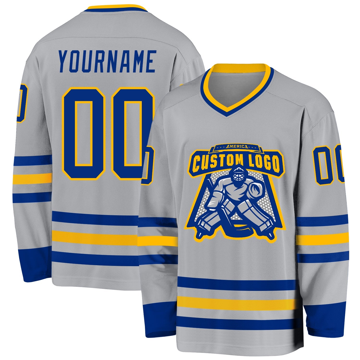 Custom Gray Royal-Gold Hockey Jersey view 2