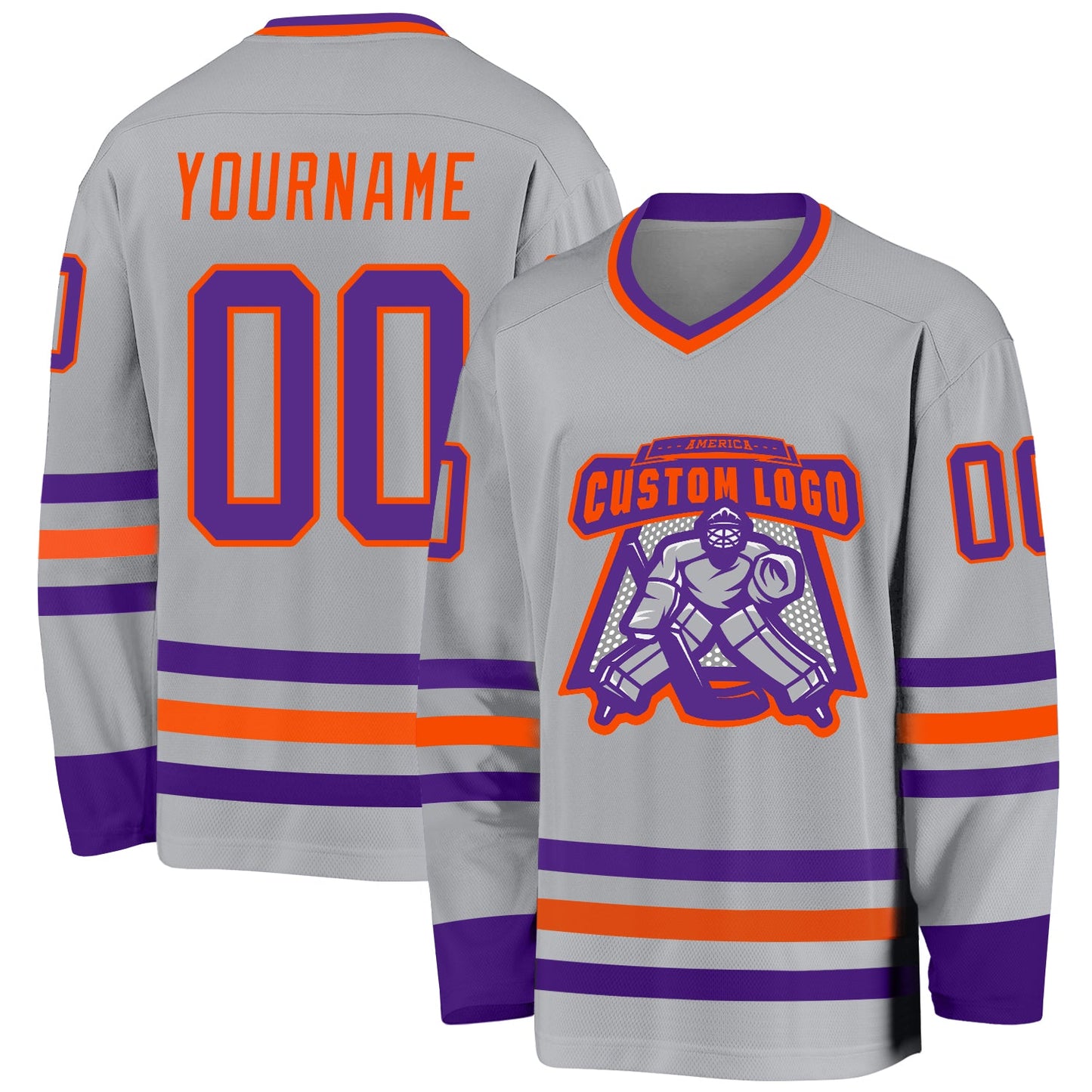 Custom Gray Purple-Orange Hockey Jersey view 2