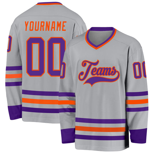 Custom Gray Purple-Orange Hockey Jersey - Main View