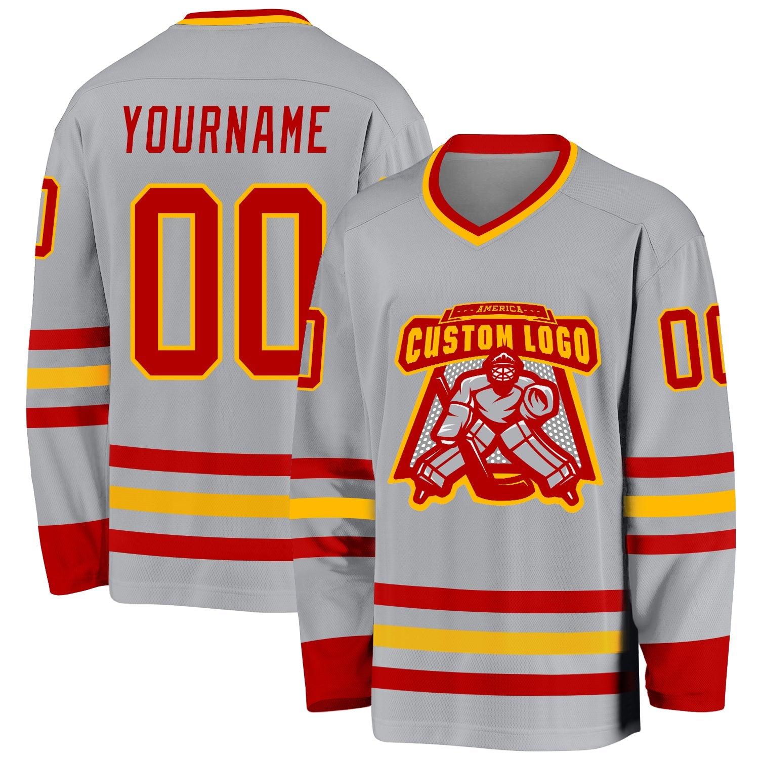 Custom Gray Red-Gold Hockey Jersey view 2