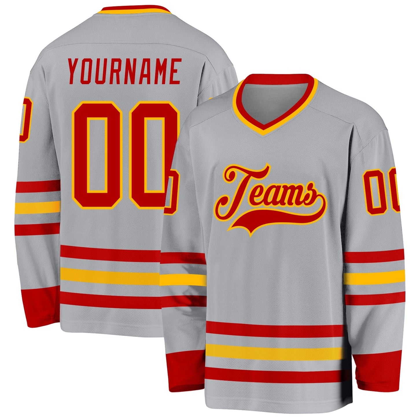 Custom Gray Red-Gold Hockey Jersey - Main View