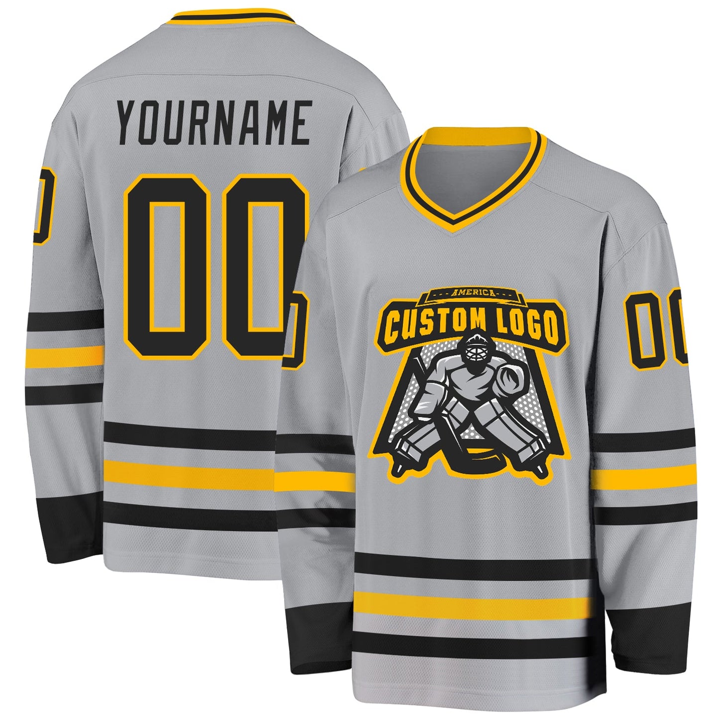 Custom Gray Black-Gold Hockey Jersey view 2
