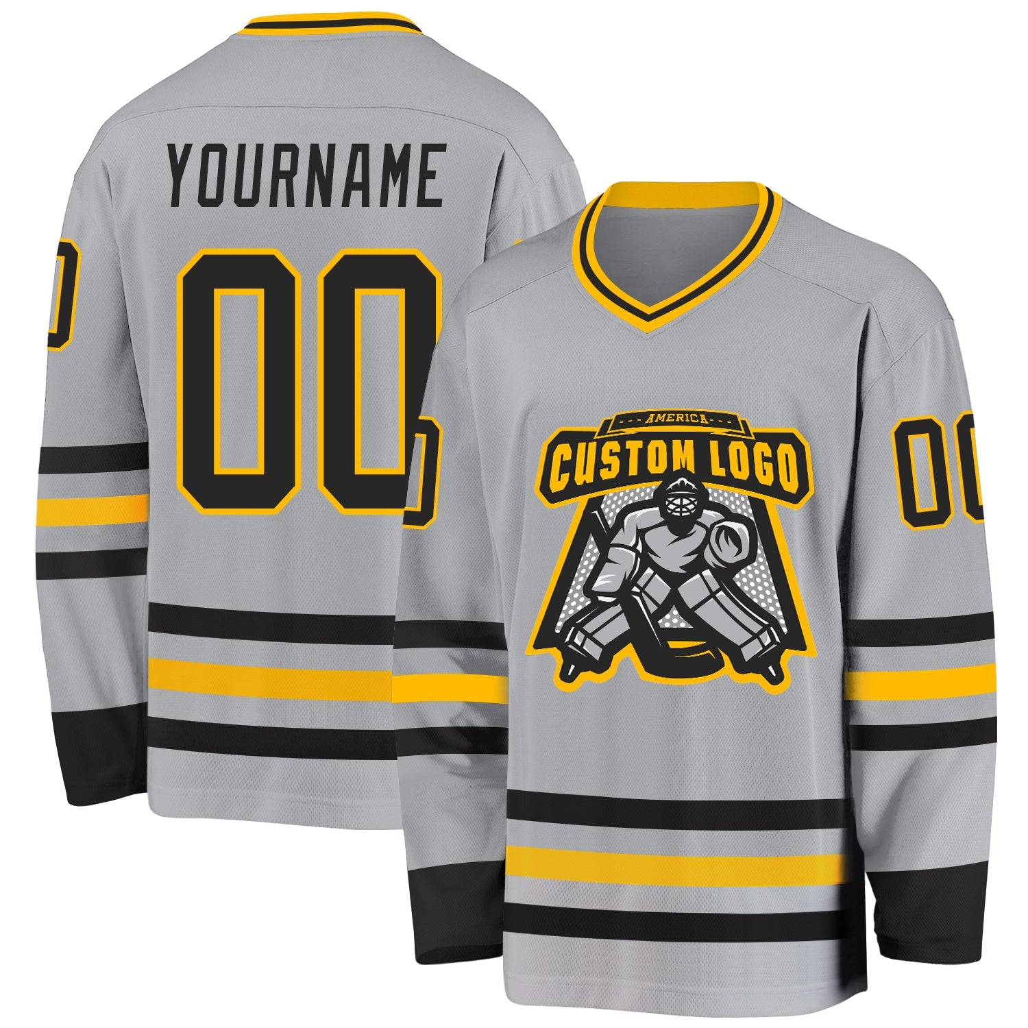 Custom Gray Black-Gold Hockey Jersey view 2