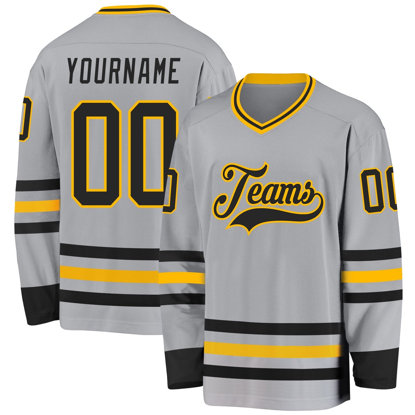 Custom Gray Black-Gold Hockey Jersey - Main View