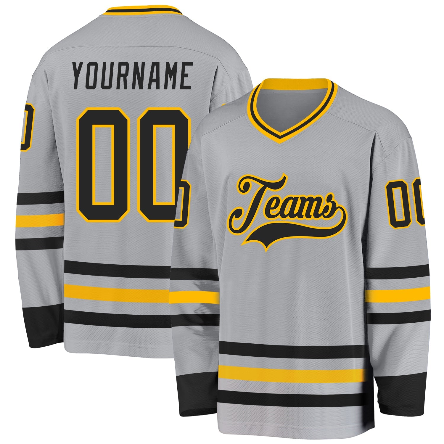 Custom Gray Black-Gold Hockey Jersey - Main View