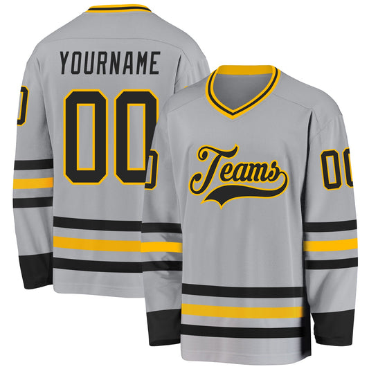 Custom Gray Black-Gold Hockey Jersey - Main View