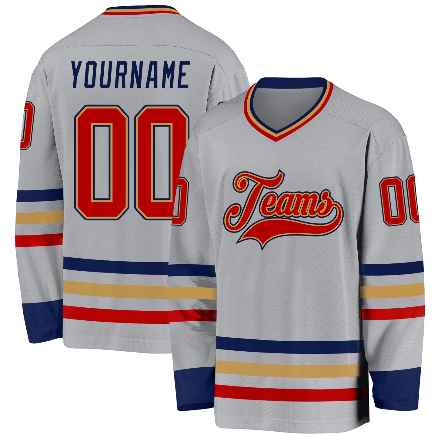 Custom Gray Red Old Gold-Navy Hockey Jersey - Main View