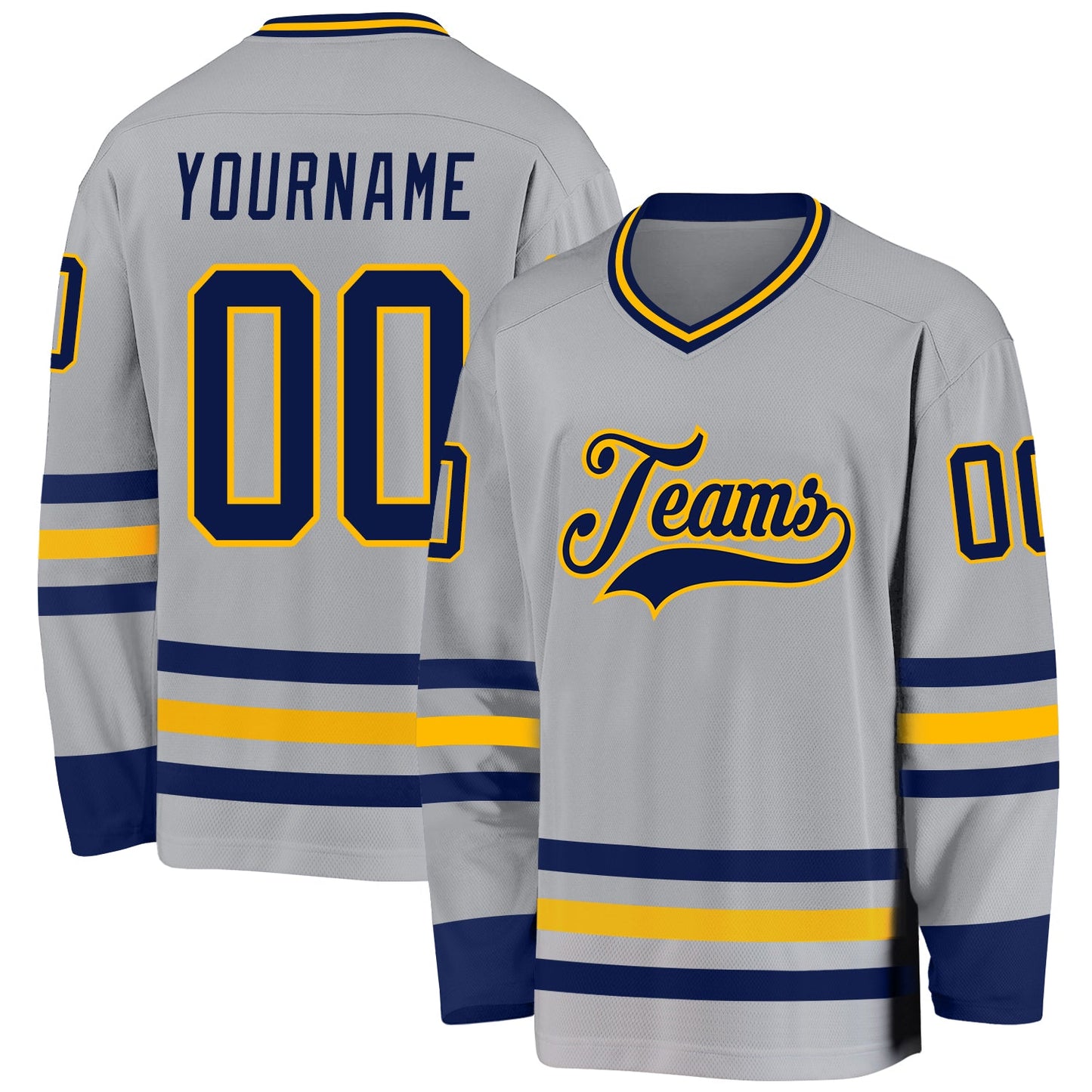 Custom Gray Navy-Gold Hockey Jersey - Main View