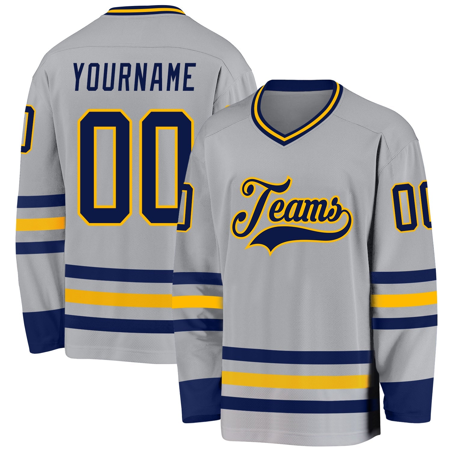 Custom Gray Navy-Gold Hockey Jersey - Main View