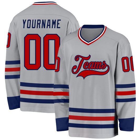 Custom Gray Red-Navy Hockey Jersey - Main View