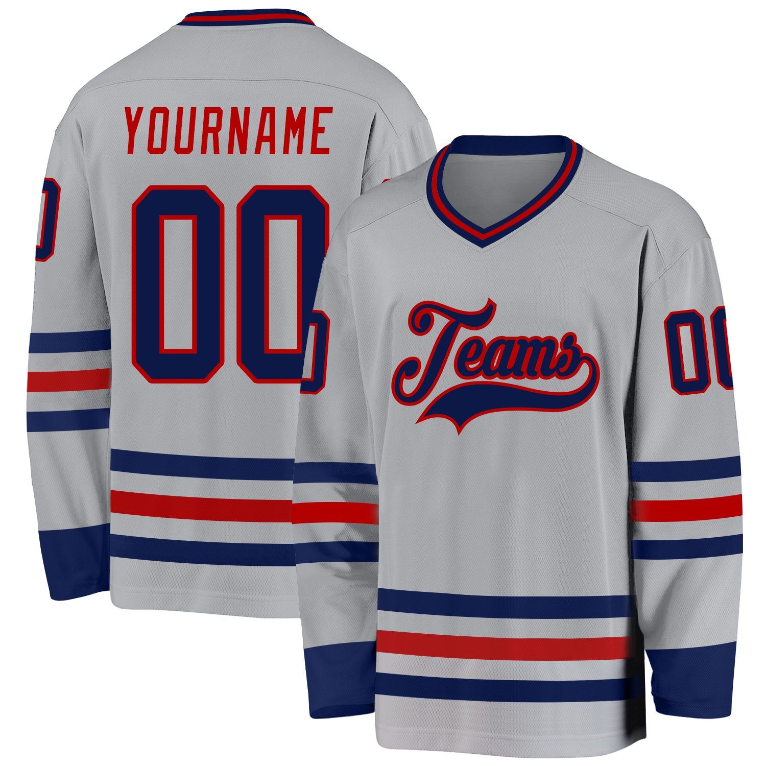 Custom Gray Navy-Red Hockey Jersey - Main View