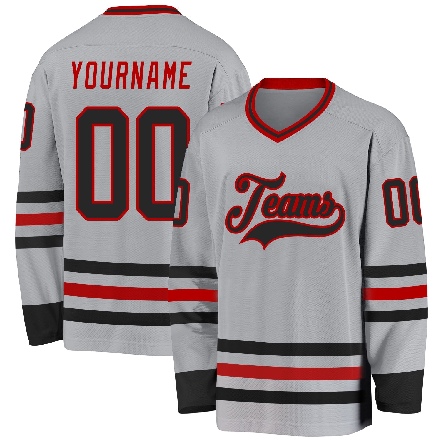Custom Gray Black-Red Hockey Jersey - Main View