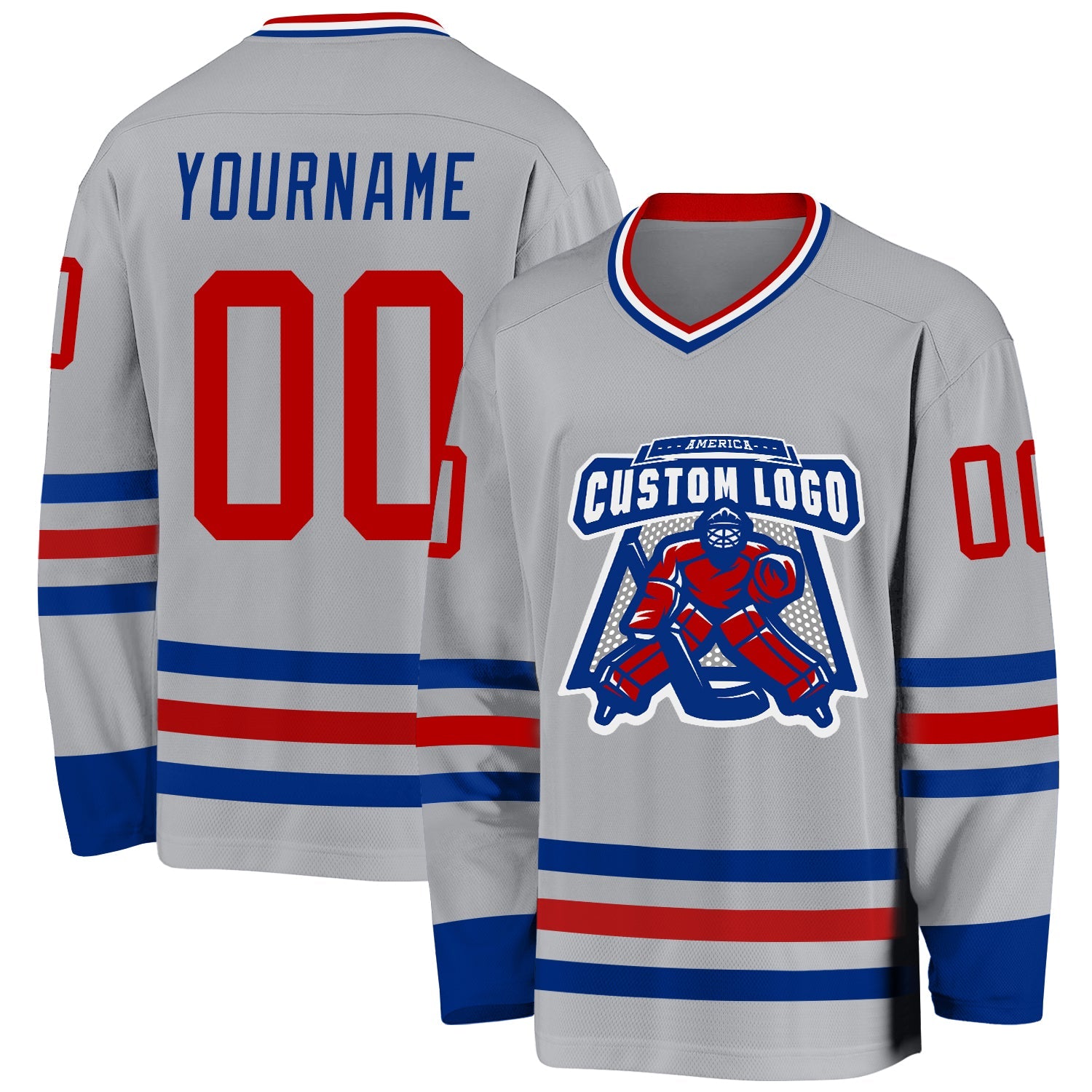 Custom Gray Red-Royal Hockey Jersey view 2