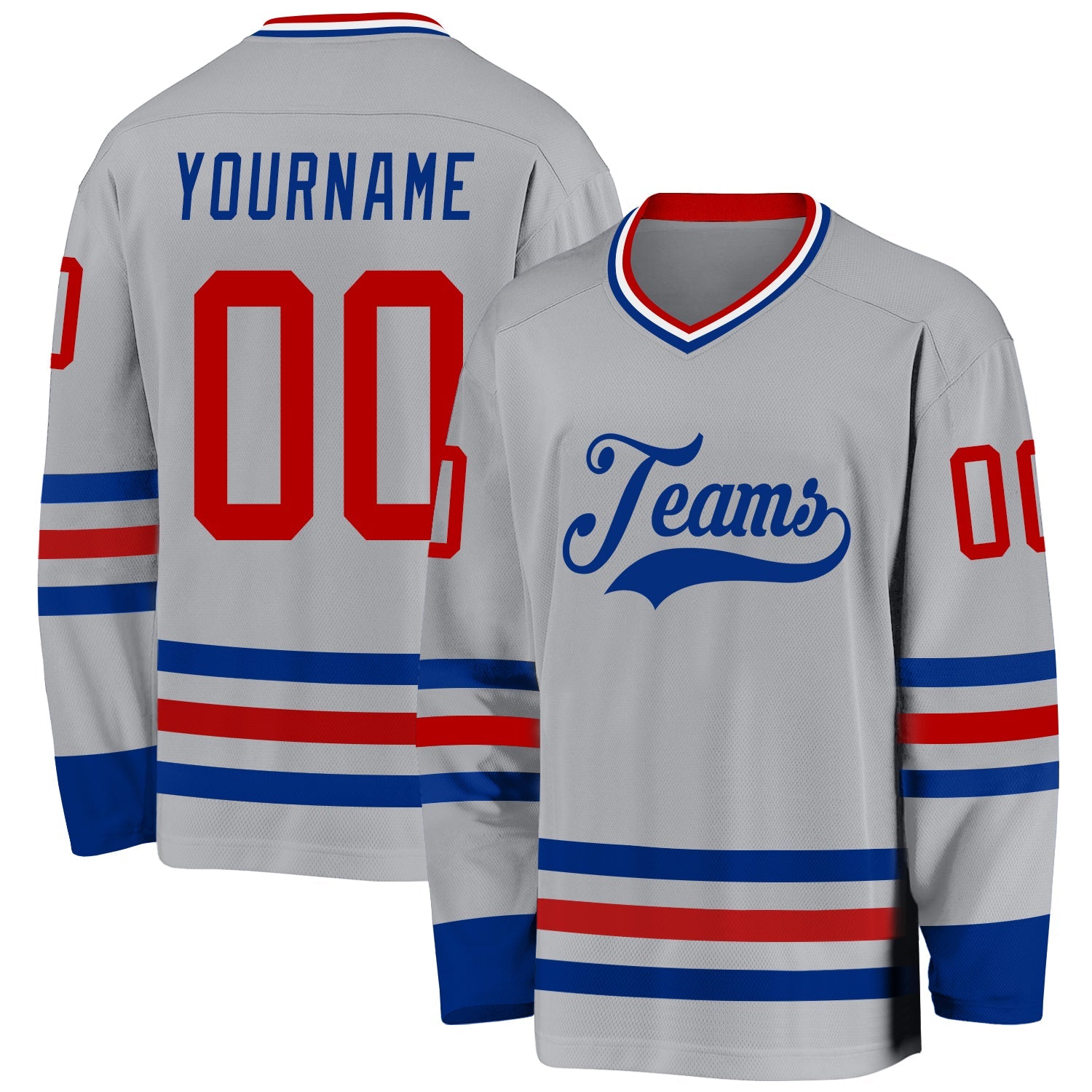 Custom Gray Red-Royal Hockey Jersey - Main View
