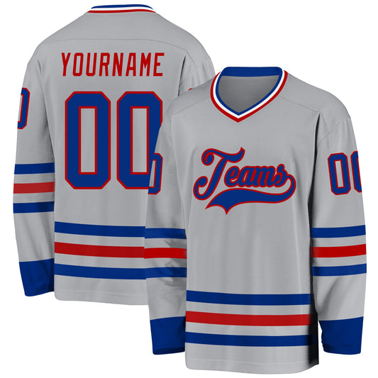 Custom Gray Royal-Red Hockey Jersey - Main View
