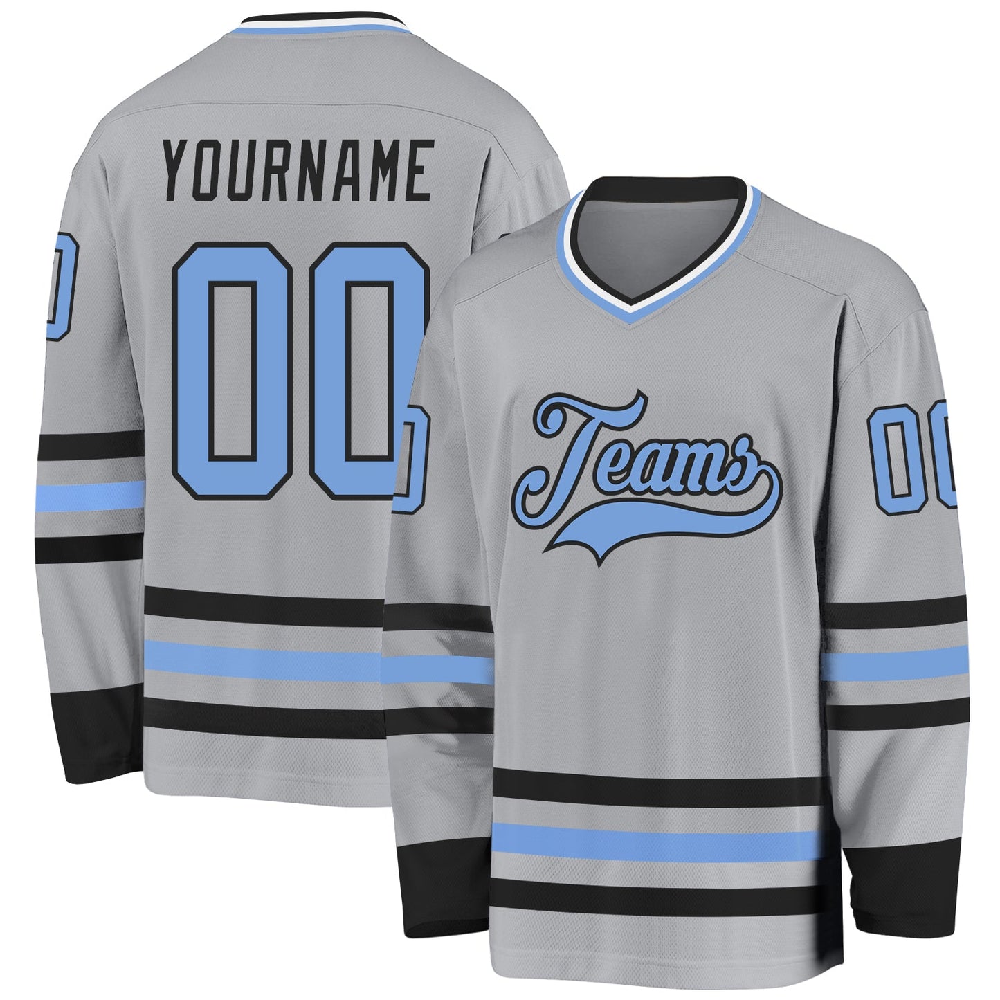 Custom Gray Light Blue-Black Hockey Jersey - Main View