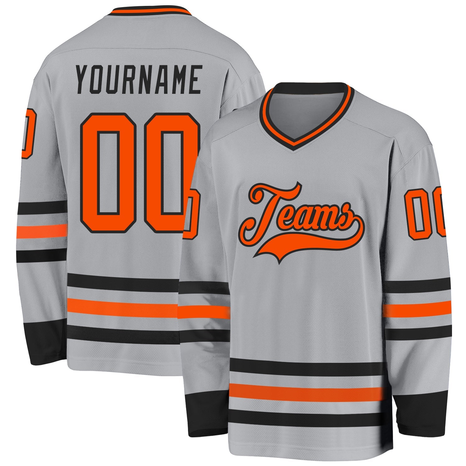 Custom Gray Orange-Black Hockey Jersey - Main View