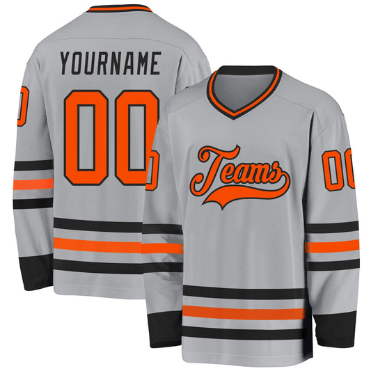 Custom Gray Orange-Black Hockey Jersey - Main View